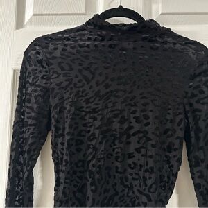 Windsor Sheer Velvet Black Leopard Print Mock Neck Long Sleeve Top